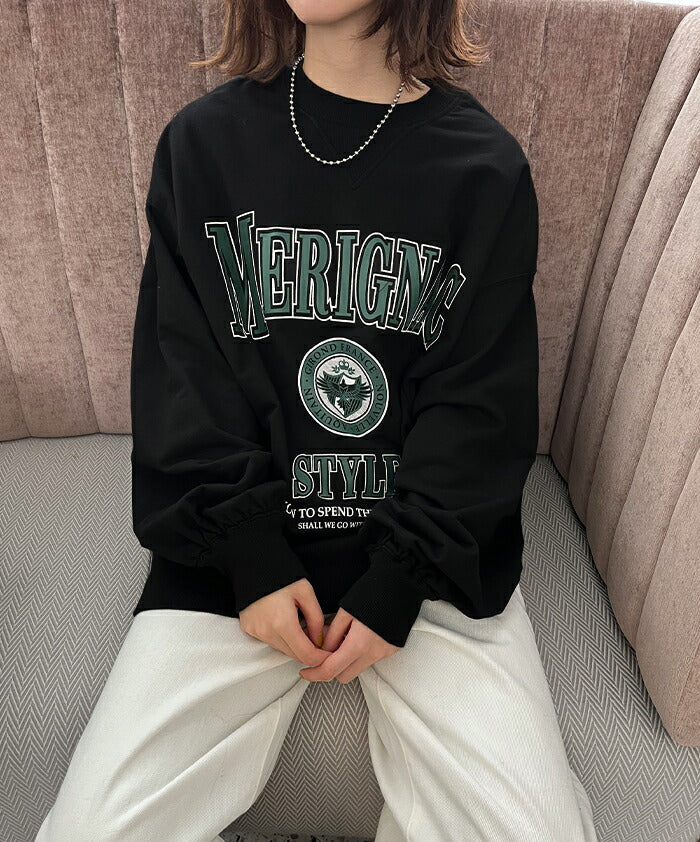 ロンT ロゴ トレーナー カットソー レディース ロゴT オーバーサイズ 長袖 Tシャツ ロング カレッジロゴ チュニック スエット スウェット プリント ドルマン 大きいサイズ きれいめ トップス ぽわん袖 薄手 体型カバー お洒落 黒 春 夏 HUG.U - Image 6