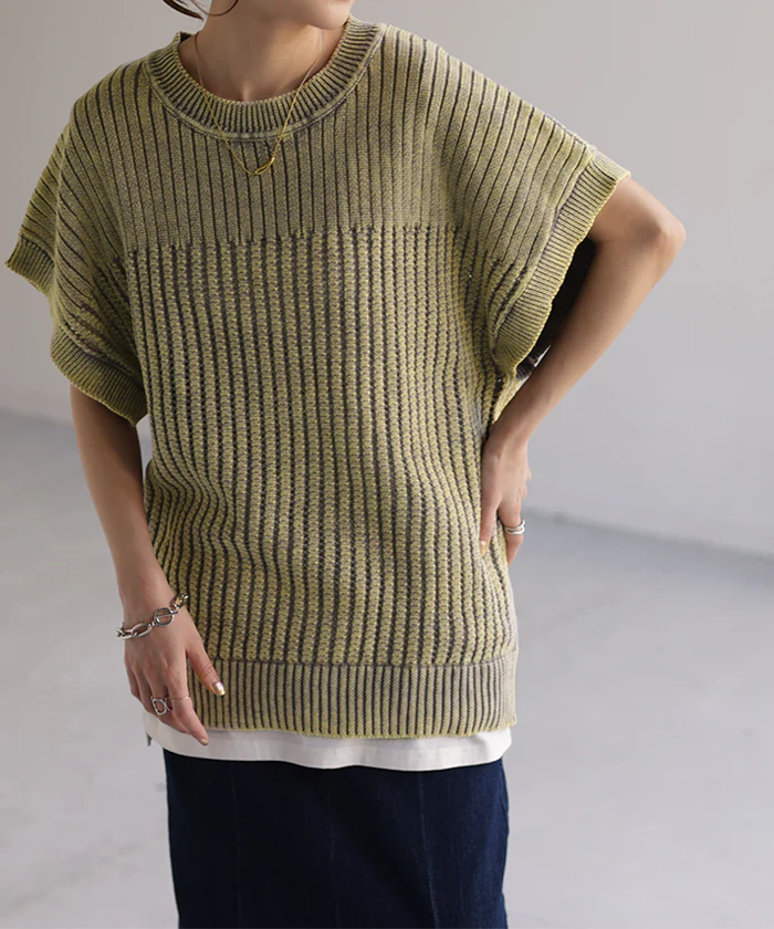【夏セール】 サマーニット 透かし編み ニット 二の腕カバー レディース トップス Tシャツ コクーン ドルマンスリーブ ニットトップス セーター フレンチスリーブ 丸首 半袖 大きいサイズ ゆったり 変形 ロング 体型カバー お尻が隠れる イエロー 青 春 夏 HUG.U - Image 22