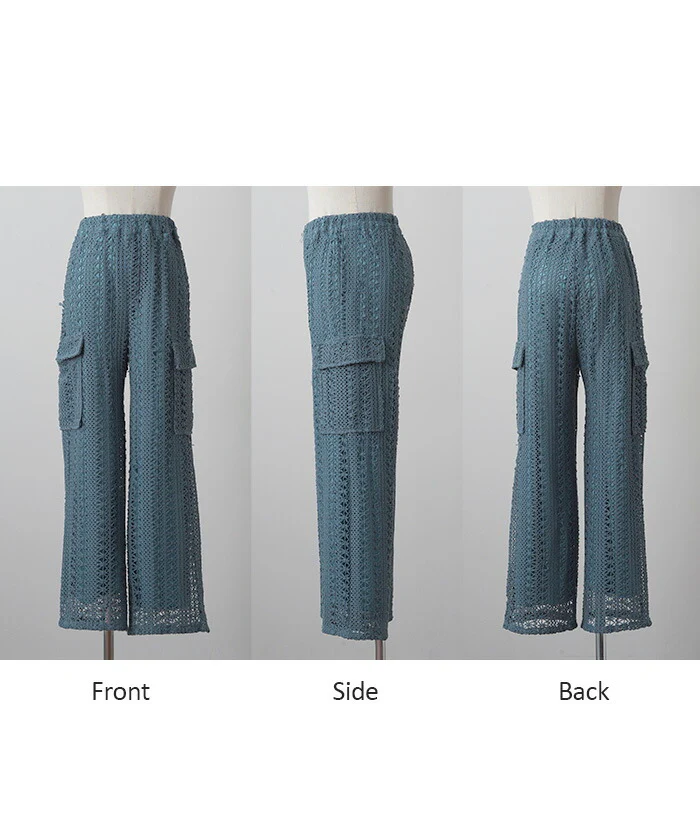 【夏セール】 パンツ レース ニット ニットパンツ レディース ワイド ワイドパンツ フレア フレアパンツ レギパン ロング ストレート カーゴ 花柄 ストレッチ ボトム 脚長 美脚 ボトムス ずぼん イージー ズボン ゴム シアー 黒 白 きれいめ おしゃれ 春 夏 HUG.U - Image 17