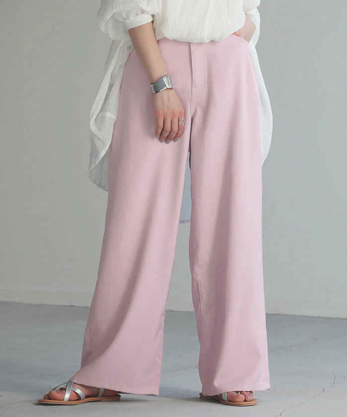 【売り尽くしSALE】 接触冷感 パンツ スラックス レディース 春夏 シワになりにくい ボトムス ワイドパンツ ワイド ロング 大きいサイズ ストレート ハイウエスト ゴム 長 ズボン きれいめ ひんやり 薄手 ストレッチ 体型カバー 美脚 グレー ピンク イエロー 春 夏 HUG.U - Image 42