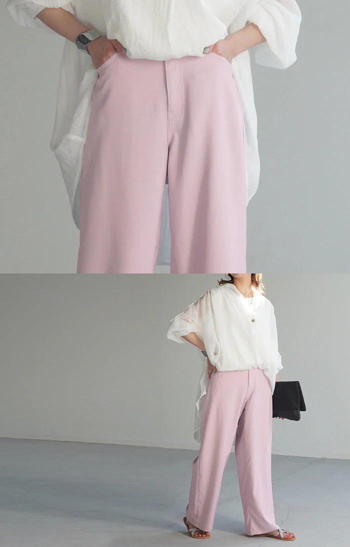 【売り尽くしSALE】 接触冷感 パンツ スラックス レディース 春夏 シワになりにくい ボトムス ワイドパンツ ワイド ロング 大きいサイズ ストレート ハイウエスト ゴム 長 ズボン きれいめ ひんやり 薄手 ストレッチ 体型カバー 美脚 グレー ピンク イエロー 春 夏 HUG.U - Image 85