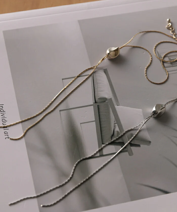ネックレス ループタイ 風 チェーン チェーンネックレス ロング ロングネックレス ループ ポーラータイ ダブル レイヤード シルバーアクセサリー アクセ gold silver ゴールド シルバー 長い きれいめ 合金 ジュエリー 女性 金 銀 ギフト 春 夏 HUG.U メール便 - Image 5