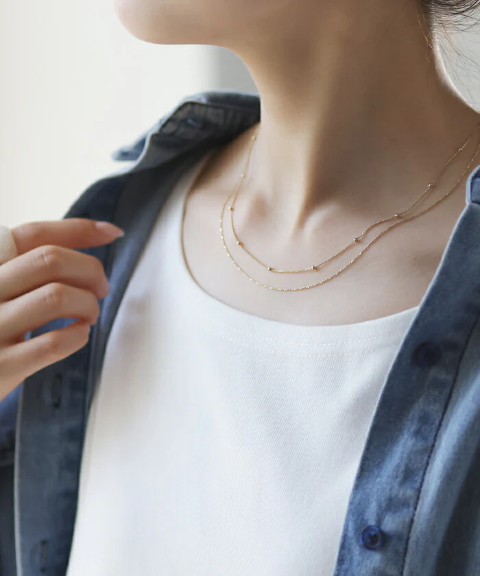 ネックレス 2連 ボールチェーンネックレス チェーン ボール ボールチェーン チェーンネックレス ロングネックレス ロング アクセサリー アクセ レディース ロング ドット 二重 シンプル 華奢 ジュエリー シルバー ゴールド ギフト 春 夏 HUG.U メール便 - Image 6
