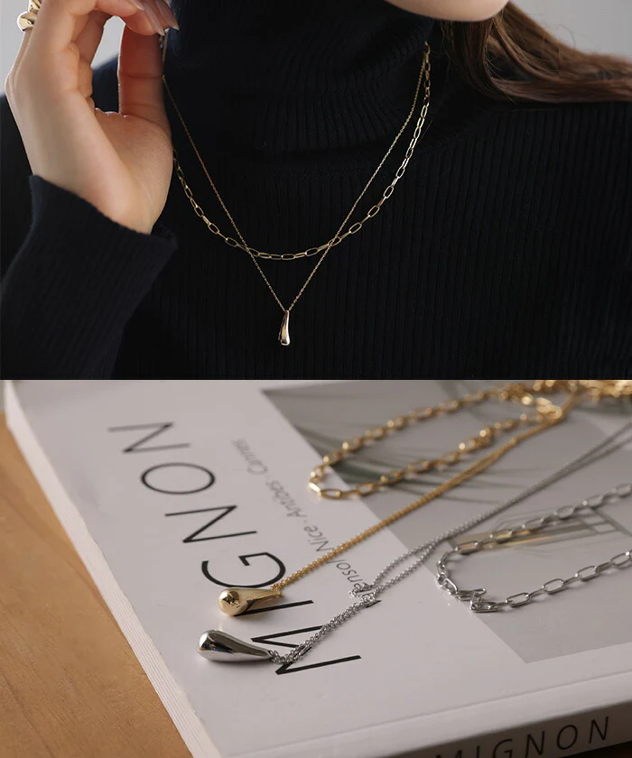 ネックレス アクセサリー レディース メタル レディース ロング ロングネックレス シンプル オブジェ シルバーアクセサリー ゴールド シルバー 長い 二連チェーン アクセ ジュエリー おしゃれ ドロップ モチーフ 高級感 華奢見え プチプラ 女性 春 夏 HUG.U メール便 - Image 4