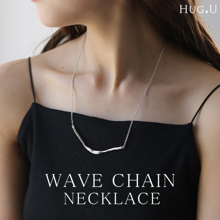 ネックレス アクセサリー カーブ メタル チェーン レディース ロング ロングネックレス オブジェ シルバーアクセサリー ゴールド シルバー 長い 大ぶり ウェーブ アクセ ジュエリー チョーカー 風 おしゃれ モチーフ ねじり モード 女性 春 夏 HUG.U メール便