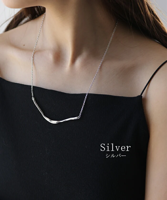 ネックレス アクセサリー カーブ メタル チェーン レディース ロング ロングネックレス オブジェ シルバーアクセサリー ゴールド シルバー 長い 大ぶり ウェーブ アクセ ジュエリー チョーカー 風 おしゃれ モチーフ ねじり モード 女性 春 夏 HUG.U メール便 - Image 6