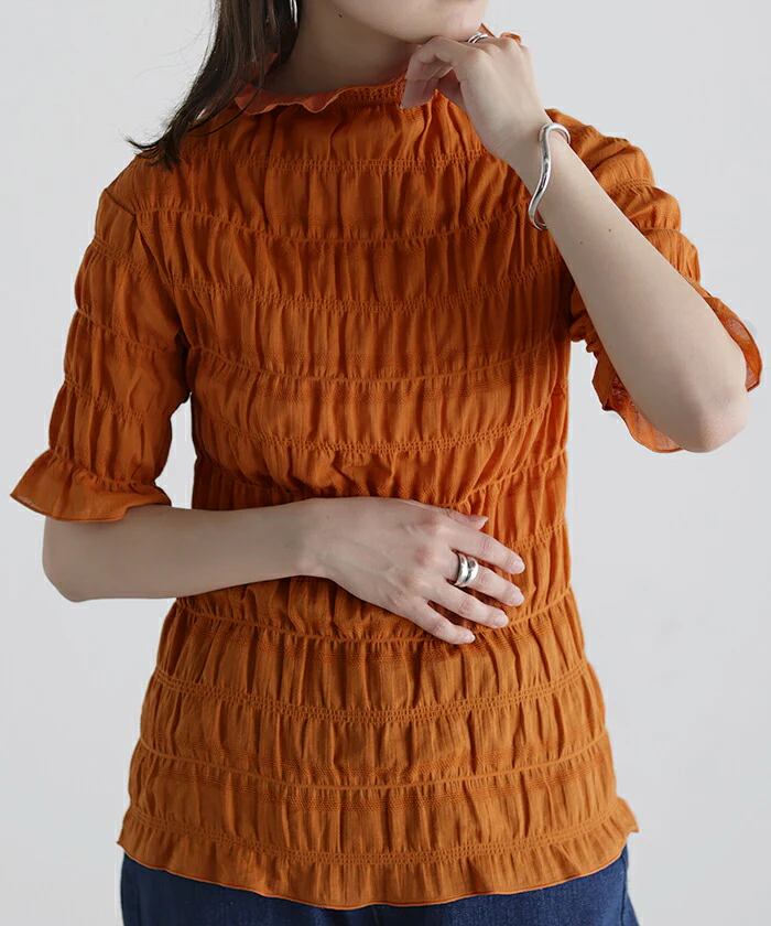【夏セール】 トップス シアーインナー レイヤード レディース シャーリング ギャザー 肌隠し カットソー Tシャツ ティーシャツ 無地 立体 シアー インナー ハイネック メロウ 半袖 ロング 重ね着 ブラウス 変形 大人 おしゃれ きれいめ 体型カバー 黒 春 夏 HUG.U メール便 - Image 24
