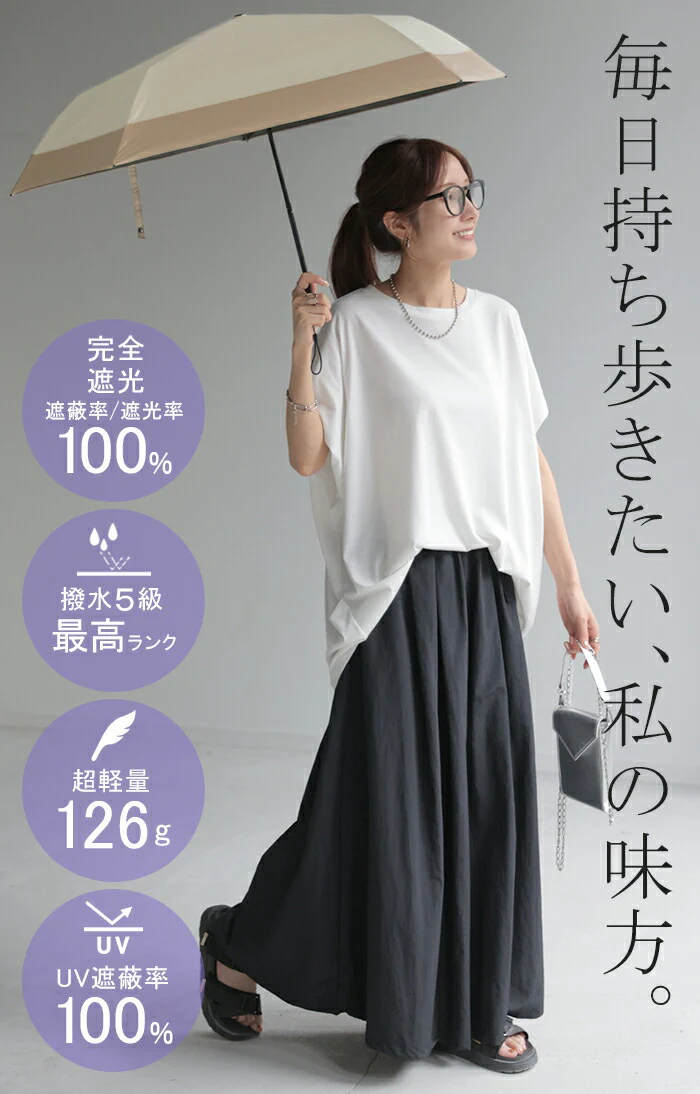 日傘 完全遮光 晴雨兼用 折りたたみ UVカット 小さい 遮光 100 紫外線カット UV レディース 紫外線対策 折りたたみ傘 折り畳み 軽量 軽い 雨傘 大きい 頑丈 母の日 シンプル 無地 かさ 日よけ 折れにくい おしゃれ 女性 黒 ベージュ 春 夏 HUG.U KIZAWA - Image 2