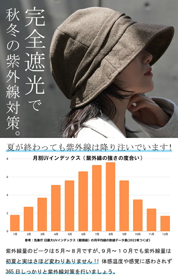 帽子 レディース UVカット ハット キャスケット 遮光 完全遮光 おしゃれ かわいい UV つば広 日よけ 熱中症対策 自転車 防寒 あご紐 小顔 春 夏 秋 冬 春夏 秋冬 30代 40代 50代 60代 KIZAWA 大きめ 母の日 深め 無地 黒 グレー HUG.U メール便 - Image 15