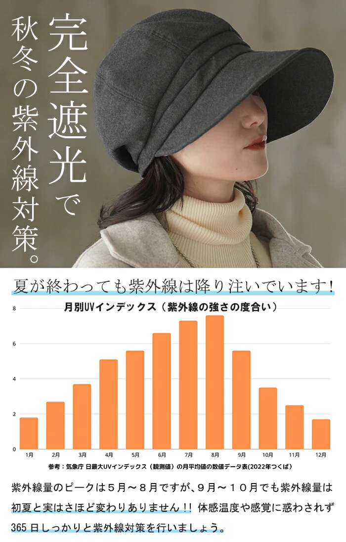 帽子 レディース UVカット キャスケット 遮光 完全遮光 おしゃれ かわいい ハット UV つば広 日よけ 熱中症対策 自転車 防寒 あご紐 小顔 春 夏 春 冬 春夏 秋冬 30代 40代 50代 60代 KIZAWA 大きめ 母の日 深め 無地 黒 グレー HUG.U メール便 - Image 15