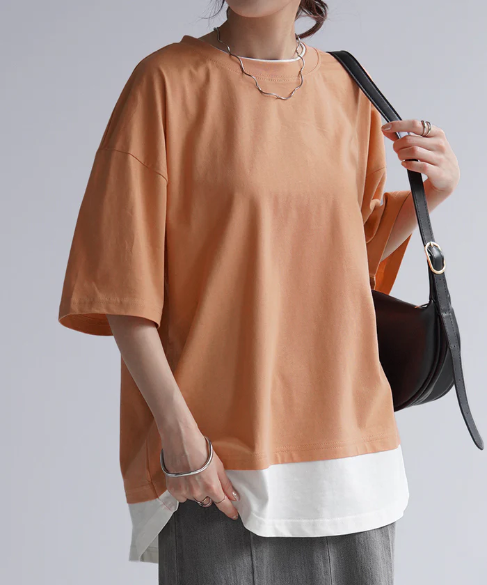 【21%OFF】 Tシャツ USA コットン レイヤード 風 カットソー 綿100％ 重ね着 二の腕カバー ドルマン ロング トップス ティーシャツ レディース インナー ビック チュニック 体型カバー 半袖 大きいサイズ Uネック お尻が隠れる 無地 白 黒 春 夏 HUG.U メール便 - Image 27