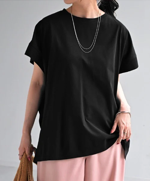 Tシャツ 接触冷感 トップス 涼しい 薄手 チュニック ロング レディース タック カットソー Uネック ティーシャツ 変形 長い 半袖 ゆったり 変形シルエット 白T コクーン 長め 無地 お尻が隠れる ビッグ 大きいサイズ 白 ネイビー 黄色 春 夏 HUG.U メール便 - Image 12