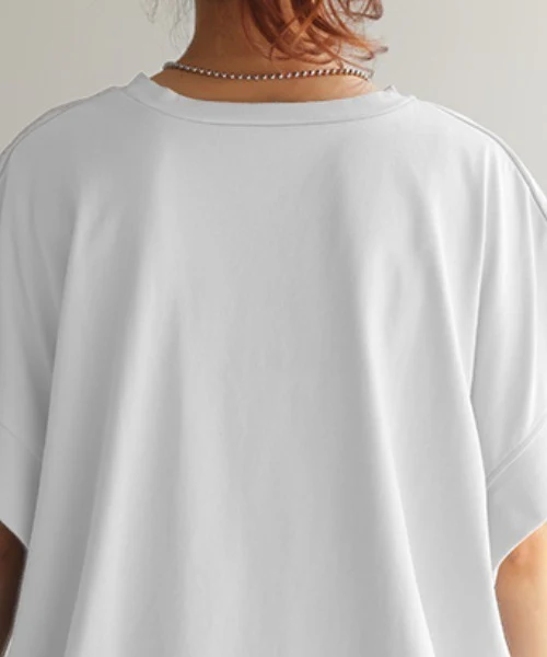 Tシャツ 接触冷感 トップス 涼しい 薄手 チュニック ロング レディース タック カットソー Uネック ティーシャツ 変形 長い 半袖 ゆったり 変形シルエット 白T コクーン 長め 無地 お尻が隠れる ビッグ 大きいサイズ 白 ネイビー 黄色 春 夏 HUG.U メール便 - Image 26