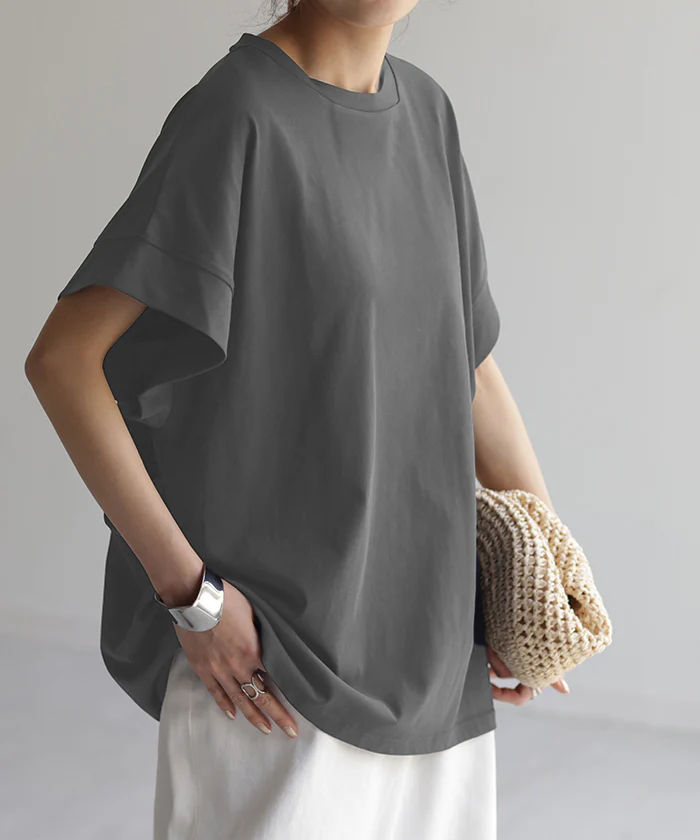 Tシャツ 接触冷感 トップス 涼しい 薄手 チュニック ロング レディース タック カットソー Uネック ティーシャツ 変形 長い 半袖 ゆったり 変形シルエット 白T コクーン 長め 無地 お尻が隠れる ビッグ 大きいサイズ 白 ネイビー 黄色 春 夏 HUG.U メール便 - Image 35
