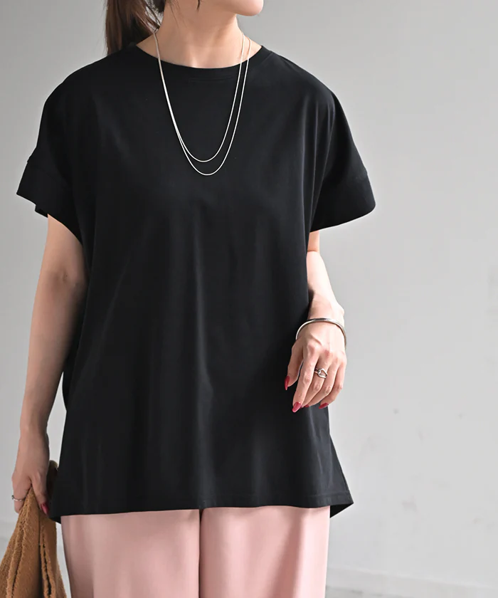 Tシャツ 接触冷感 トップス 涼しい 薄手 チュニック ロング レディース タック カットソー Uネック ティーシャツ 変形 長い 半袖 ゆったり 変形シルエット 白T コクーン 長め 無地 お尻が隠れる ビッグ 大きいサイズ 白 ネイビー 黄色 春 夏 HUG.U メール便 - Image 36