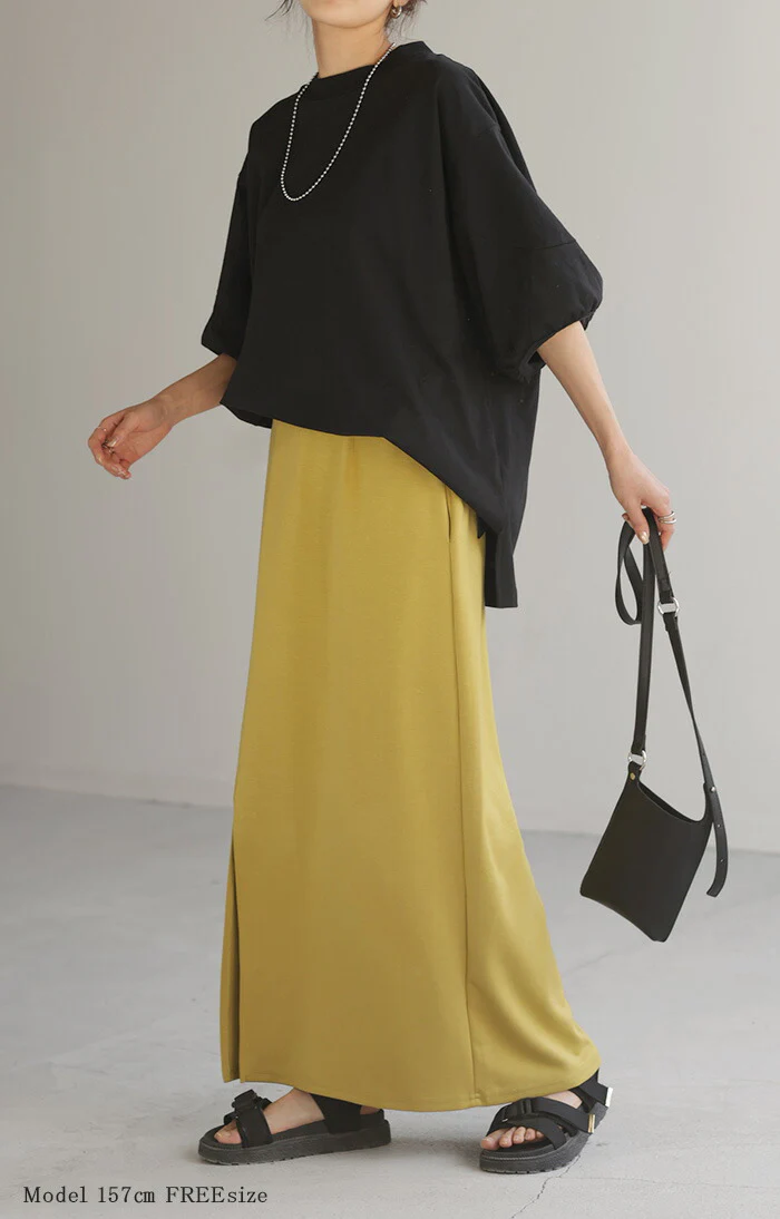Tシャツ ロング トップス ぽわん袖 レディース カットソー Uネック モックネック ボーダー 無地 バルーンスリーブ クルーネック ティーシャツ 変形 ビッグ 半袖 ゆったり 長め 無地 お尻が隠れる ボックスT 大きいサイズ 白 黒 ブラック 春 夏 HUG.U メール便 - Image 3
