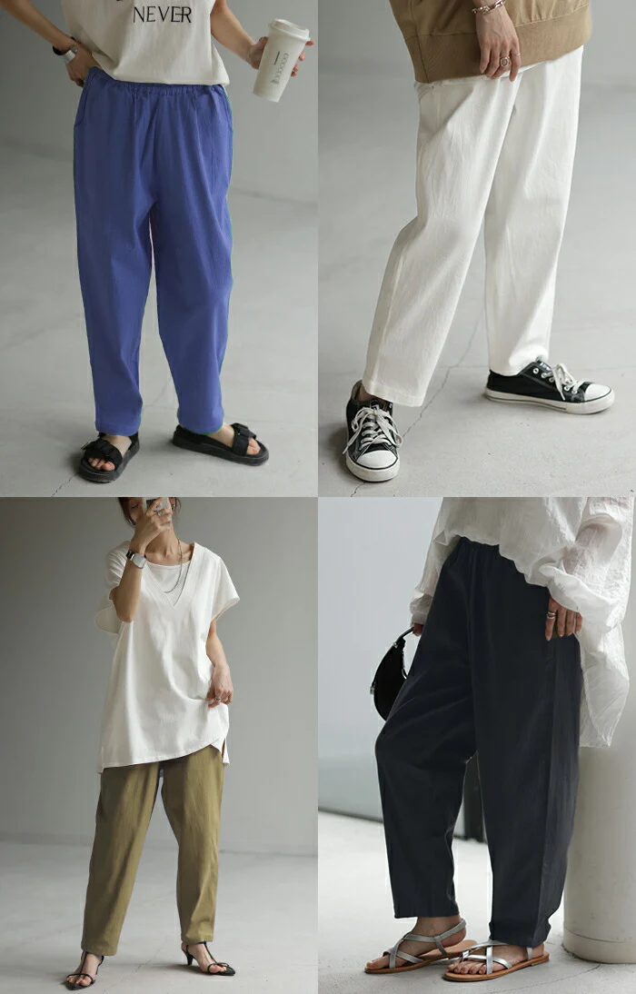 パンツ レディース 低身長 さん向け 短め ボトムス アンクルパンツ アンクル テーパードパンツ テーパード クロップドパンツ ゴム ロング ズボン ストレート 短い ストレッチ 大きいサイズ 体型カバー 軽い S M L XL ベージュ 黒 グリーン 白 春 夏 HUG.U - Image 13