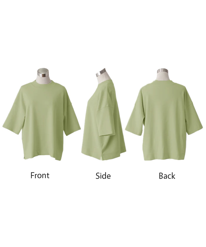 Tシャツ UVカット 接触冷感 体型カバー トップス 紫外線対策 二の腕カバー レディース ドルマンスリーブ ティーシャツ モックネック プルオーバー ビッグ プラスサイズ 半袖 大きいサイズ 長め ゆったり 変形シルエット ロング ブルー 黒 白 春 夏 HUG.U メール便 - Image 24