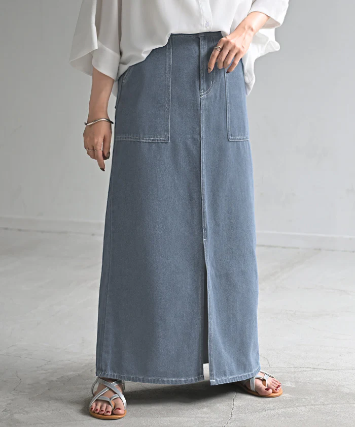 【特別価格】 デニム スカート レディース ボトムス デニムスカート ロングスカート ロング 長い 脚長 美脚 おしゃれ マキシ マキシスカート ストレート ペンシルスカート スリット スリットスカート タイト ハイウエスト 大きいサイズ 黒 ブラック 春 夏 HUG.U - Image 5