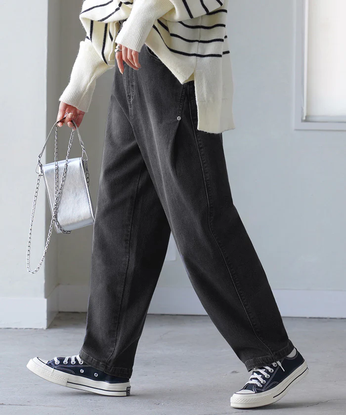 【夏セール】 パンツ デニム スウェット ストレッチ レディース ボトムス ボトム ジーンズ ジーパン 無地 ハイライズ テーパード コクーン ストレート ウエストゴム 軽い 軽量 ずぼん ズボン ワイドパンツ カジュアル 体型カバー 大きいサイズ ネイビー 黒 春 夏 HUG.U - Image 29