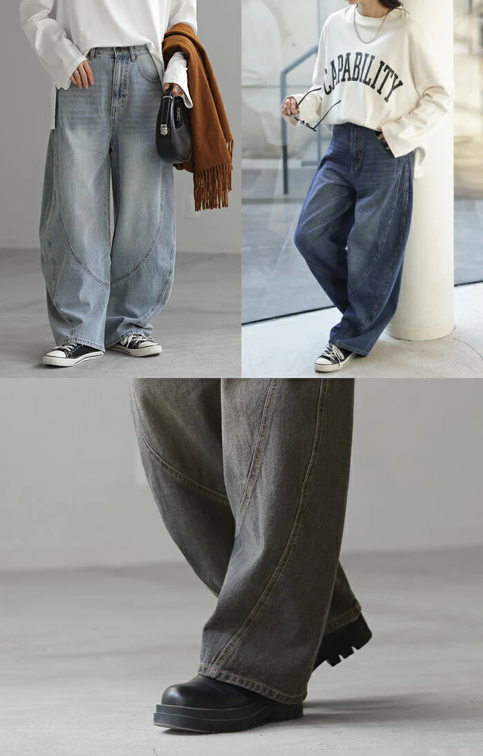 デニム パンツ バルーン ワイド 綿100％ レディース ボトムス ジーパン カーブパンツ バルーンパンツ デニムパンツ ジーンズ ボトム ズボン ずぼん ワイドパンツ 大きいサイズ 体型カバー 薄手 変形 カジュアル 脚長 ネイビー ブルー 春 夏 HUG.U - Image 17