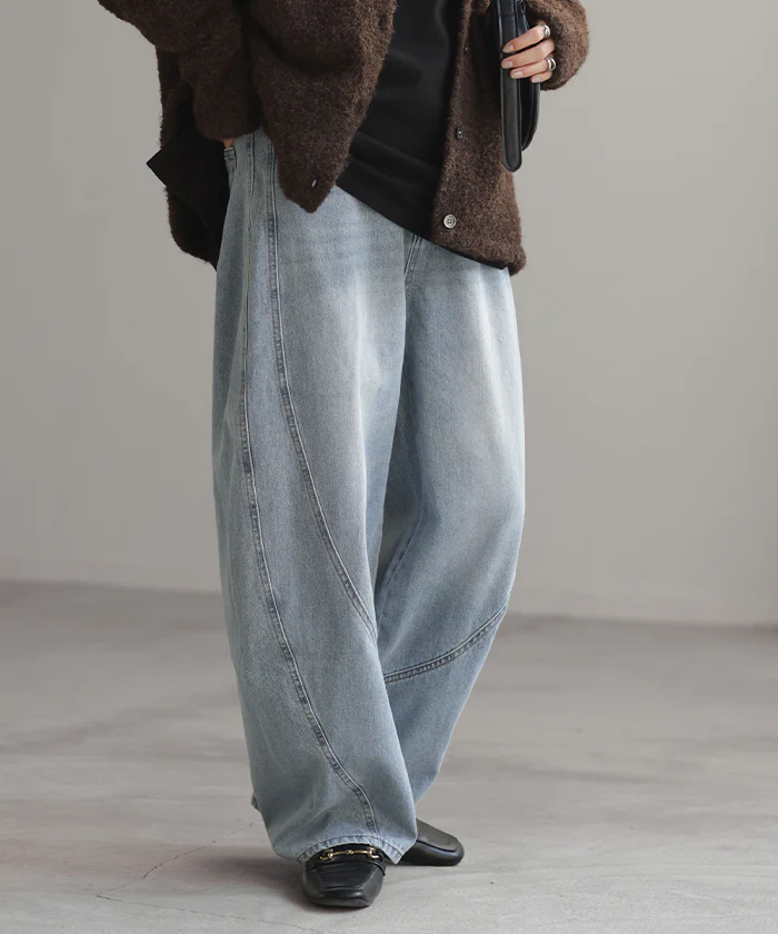デニム パンツ バルーン ワイド 綿100％ レディース ボトムス ジーパン カーブパンツ バルーンパンツ デニムパンツ ジーンズ ボトム ズボン ずぼん ワイドパンツ 大きいサイズ 体型カバー 薄手 変形 カジュアル 脚長 ネイビー ブルー 春 夏 HUG.U - Image 26