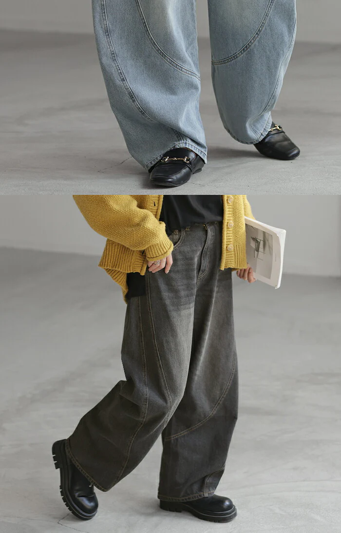 デニム パンツ バルーン ワイド 綿100％ レディース ボトムス ジーパン カーブパンツ バルーンパンツ デニムパンツ ジーンズ ボトム ズボン ずぼん ワイドパンツ 大きいサイズ 体型カバー 薄手 変形 カジュアル 脚長 ネイビー ブルー 春 夏 HUG.U - Image 4
