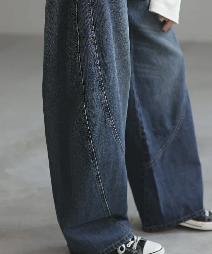 デニム パンツ バルーン ワイド 綿100％ レディース ボトムス ジーパン カーブパンツ バルーンパンツ デニムパンツ ジーンズ ボトム ズボン ずぼん ワイドパンツ 大きいサイズ 体型カバー 薄手 変形 カジュアル 脚長 ネイビー ブルー 春 夏 HUG.U - Image 8