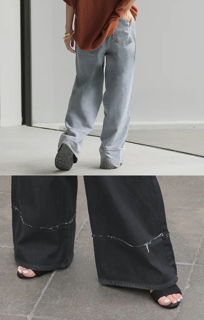 デニム パンツ ワイド 綿100％ レディース ボトムス ダメージ 加工 ハイウエスト クラッシュ デニムパンツ 無地 ジーパン ジーンズ ワイドパンツ ゆったり ストレート 体型カバー 大きいサイズ ズボン ゴム ロールアップ ボトム 黒 ブルー 夏 春 HUG.U - Image 11