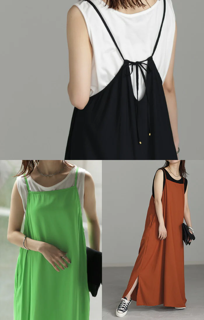 【24%OFF】 ワンピース キャミワンピース 接触冷感 レディース ロング キャミソール レイヤード キャミワンピ キャミ Aライン ノースリーブ スリット 吸水 軽い 重ね着 紐 リボン ひんやり 無地 体型カバー 着痩せ効果 華奢 大きいサイズ 黒 グリーン 春 夏 HUG.U - Image 21