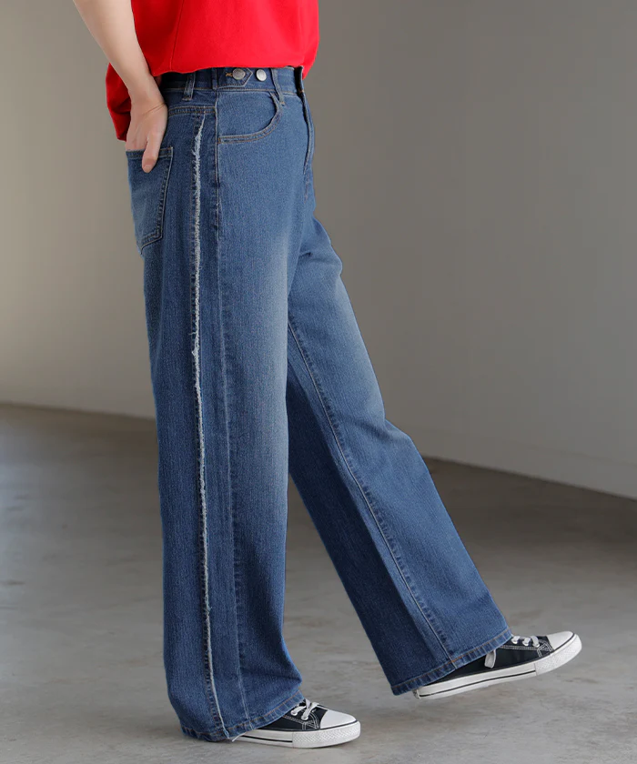 【特別価格】 デニム パンツ フリンジ デニムパンツ レディース ワイド ワイドパンツ 大きいサイズ ジーンズ ジーパン 体型カバー ボトムス ストレート ズボン ボトム フリンジデニム 長ズボン ゆったり ハイウエスト 伸びる ゴム ストレッチ 美脚 春 夏 HUG.U - Image 28