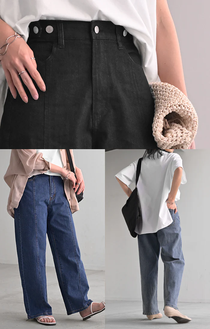 【夏セール】 デニム パンツ デニムパンツ レディース ワイドパンツ ワイド センターライン 大きいサイズ ジーンズ ジーパン 体型カバー ボトムス ストレート ズボン ゆったり セミワイド セミワイドパンツ ハイウエスト 伸びる ゴム ストレッチ 美脚 春 夏 HUG.U - Image 21