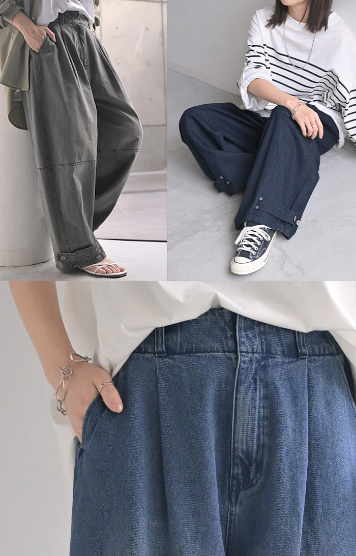 【夏セール】 デニム パンツ デニムパンツ カーブ レディース ワイドパンツ ワイド ジーンズ ジーパン カーブパンツ ハイライズ バギー ベルト ボタン 体型カバー ボトムス ボトム ズボン ゆったり ハイウエスト 美脚 大きいサイズ 黒 ブルー 春 夏 HUG.U - Image 17