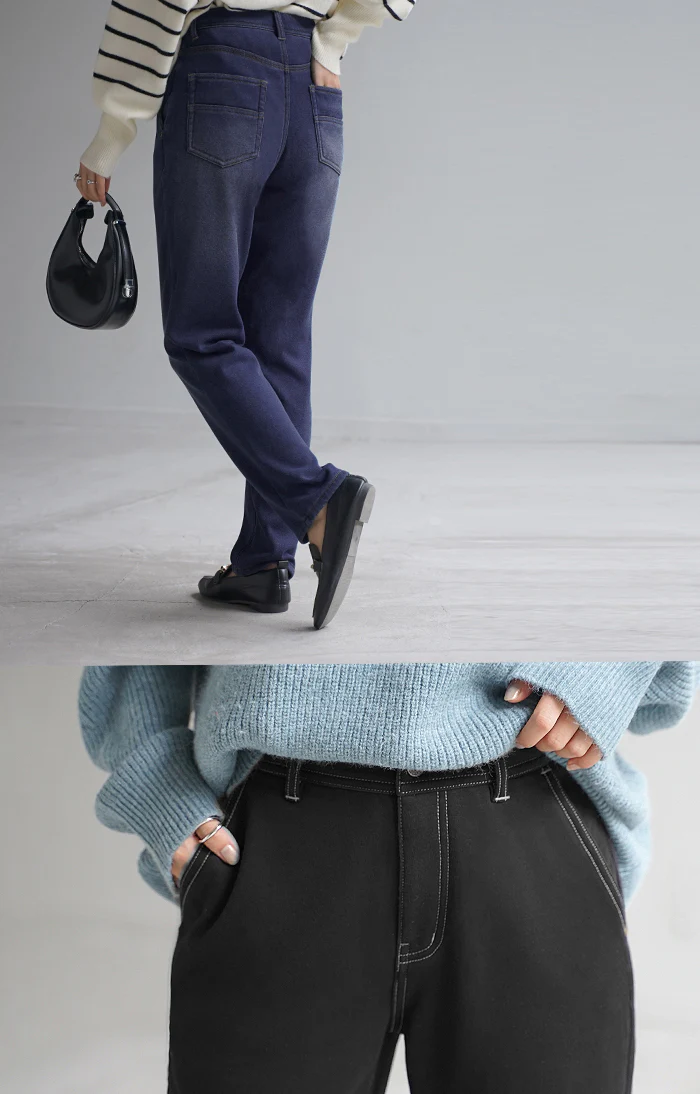 パンツ 「光 吸収 発熱」デニム 風 ニット テーパード レディース テーパードパンツ ワイド ワイドパンツ ロング ロングパンツ 体型カバー ボトムス ストレート ズボン ゆったり ストレッチ 大きいサイズ 裏起毛 体型カバー ブルー 春 夏 HUG.U - Image 20