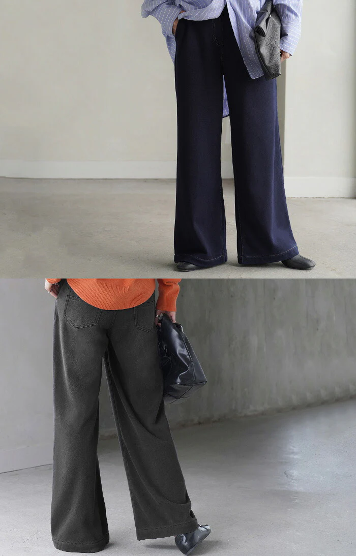 パンツ 「光 吸収 発熱」デニム 風 ニット レディース ボトムス ワイド ワイドパンツ スウェット ジーパン ジーンズ 暖か ストレッチ ウエストゴム デニムパンツ ロング ボトム 裏起毛 大きいサイズ ストレッチ 体型カバー ブルー 春 夏 HUG.U - Image 22