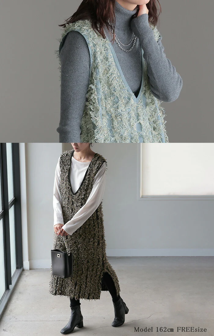 【特別価格】 ワンピース フリンジ レイヤード レディース ジャンパースカート Vネック ロング ノースリーブ 重ね着 ロングワンピース ミモレ ベスト ノースリ ノースリーブワンピース 体型カバー 大きいサイズ ストレッチ ブルー 黒 春 夏 HUG.U - Image 23