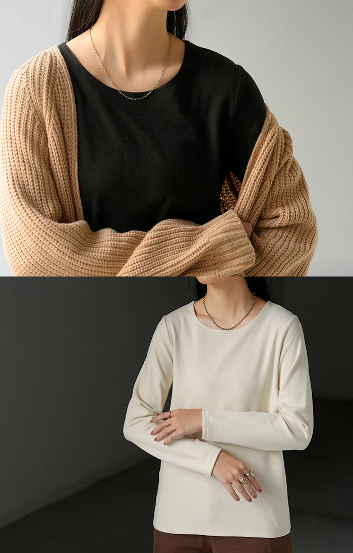 インナー 発熱 ロンT レディース 吸湿発熱 ヒートインナー トップス 長袖 Tシャツ カットソー ロング ティーシャツ ロンティー クルーネック 長い 無地 レイヤード 重ね着 ストレッチ あったか 防寒 微起毛 温活 すっきり 厚手 下着 白 黒 秋 冬 HUG.U メール便 - Image 15