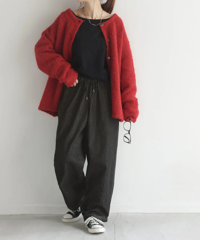 パンツ デニム テーパード 綿100％ 低身長 さん レディース ボトムス 無地 ハイウエスト ウエストゴム コットン コクーン 短め テーパードパンツ クロップド ジーパン ロング ズボン 大きいサイズ 体型カバー ネイビー 黒 春 夏 HUG.U - Image 27