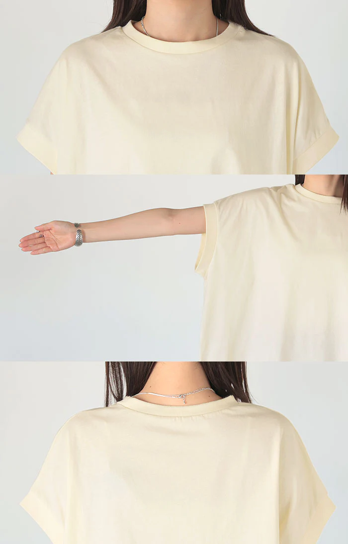 Tシャツ 接触冷感 綿100％ レディース トップス 涼しい 薄手 半袖 カットソー ロング ティーシャツ チュニック ビッグ プラスサイズ クルーネック 長い ゆったり フレンチスリーブ 無地 体型カバー お尻が隠れる おしゃれ スリット 黒 春 夏 HUG.U メール便 - Image 23