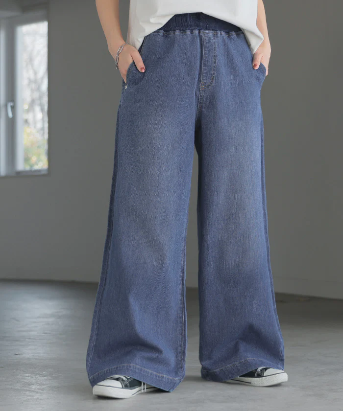 「革 命 デニム」 デニム スウェット パンツ デニムパンツ レディース ワイドパンツ ワイド ジーンズ ジーパン 体型カバー ボトムス ボトム ストレート ズボン ハイウエスト ウエストゴム ストレッチ 大きいサイズ カジュアル 黒 春 夏 HUG.U - Image 30