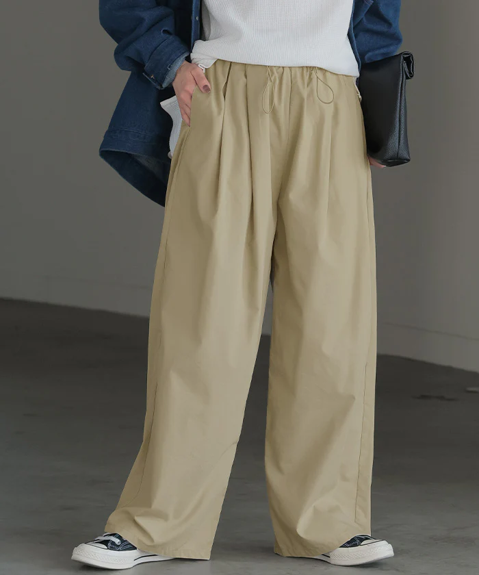 パンツ ナイロン 混 ワイドパンツ レディース ワイド ロング ボトムス ボトム ハイウエスト ズボン ずぼん ロングパンツ ウエストゴム カーゴ カーゴパンツ 長い 無地 ポケット 大きいサイズ 体型カバー スポーティー ネイビー 白 春 夏 HUG.U - Image 19
