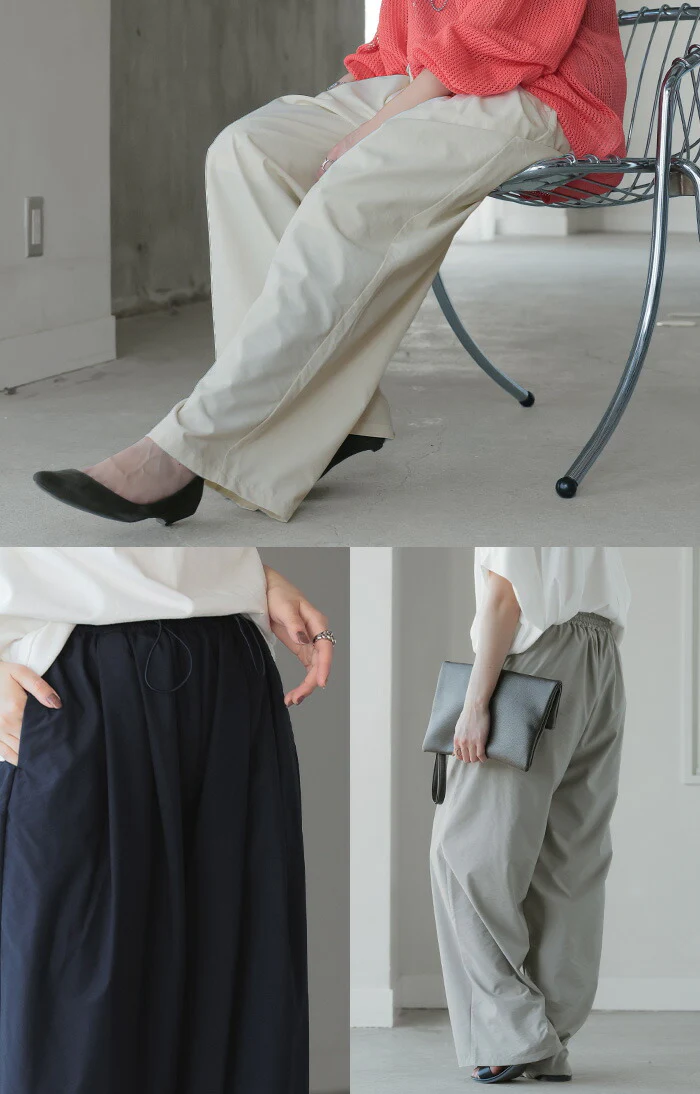 パンツ ナイロン 混 ワイドパンツ レディース ワイド ロング ボトムス ボトム ハイウエスト ズボン ずぼん ロングパンツ ウエストゴム カーゴ カーゴパンツ 長い 無地 ポケット 大きいサイズ 体型カバー スポーティー ネイビー 白 春 夏 HUG.U - Image 9