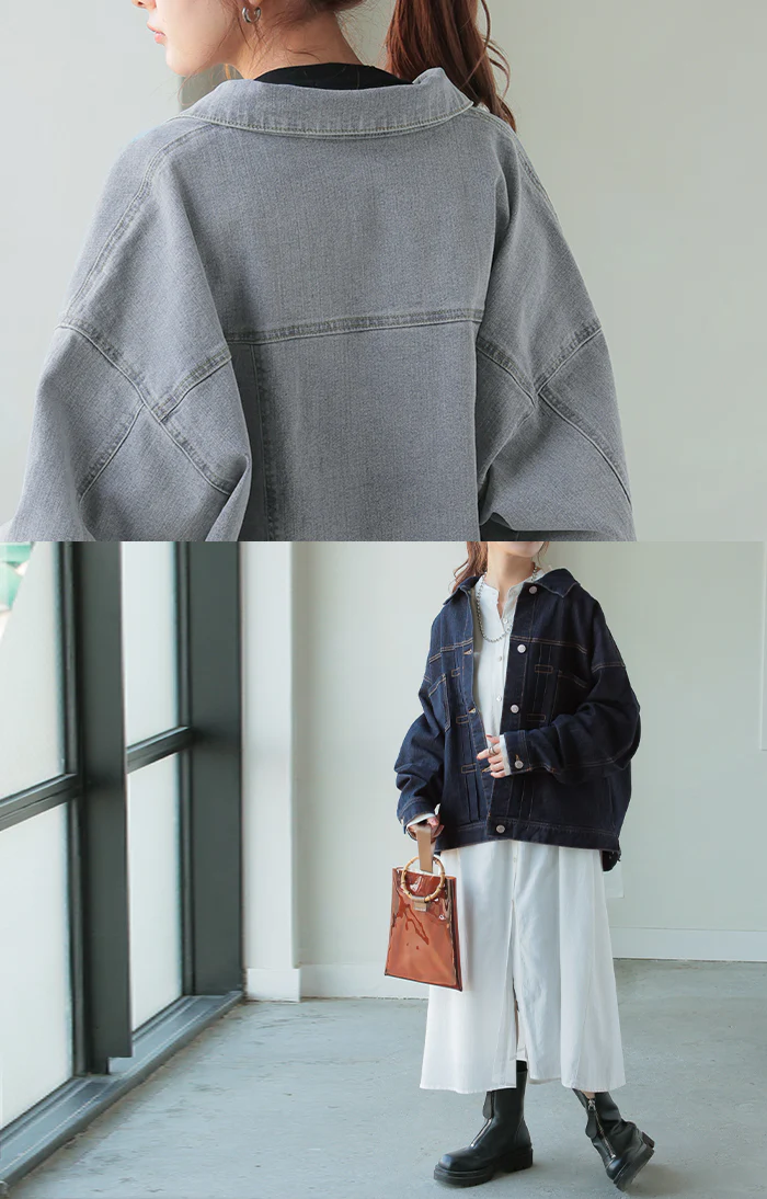 アウター 「新 感 覚」 ビッグ Gジャン レディース デニム ロング ジャケット デニムジャケット デニムシャツ ドルマン オーバー 長袖 羽織 ジーンズ ストレッチ オーバーサイズ 大きいサイズ 体型カバー おしゃれ 黒 ネイビー 春 夏 HUG.U - Image 7