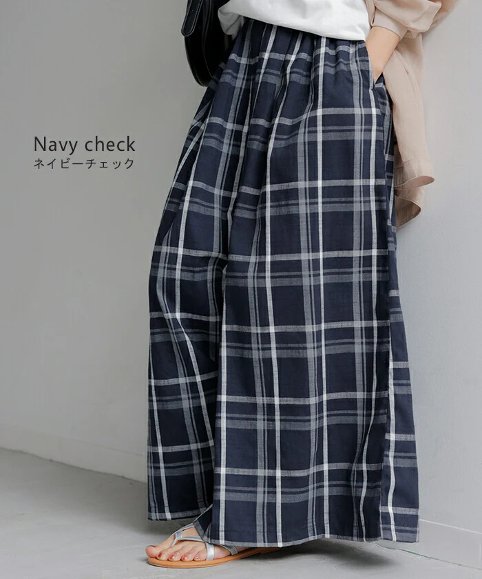 【夏セール】 パンツ チェック ワイドパンツ レディース ワイド ロング ロングパンツ ボトムス ボトム リネン 混 フレア フレアパンツ ズボン 太い チェックパンツ 柄 ゆったり ハイウエスト 美脚 ゴム 大きいサイズ 体型カバー おしゃれ 白 ネイビー 春 夏 HUG.U - Image 14