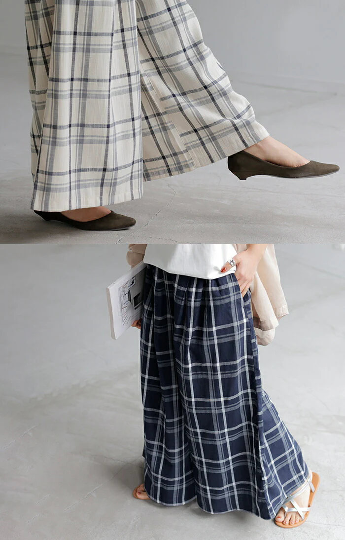 【夏セール】 パンツ チェック ワイドパンツ レディース ワイド ロング ロングパンツ ボトムス ボトム リネン 混 フレア フレアパンツ ズボン 太い チェックパンツ 柄 ゆったり ハイウエスト 美脚 ゴム 大きいサイズ 体型カバー おしゃれ 白 ネイビー 春 夏 HUG.U - Image 20