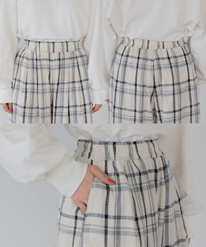 【夏セール】 パンツ チェック ワイドパンツ レディース ワイド ロング ロングパンツ ボトムス ボトム リネン 混 フレア フレアパンツ ズボン 太い チェックパンツ 柄 ゆったり ハイウエスト 美脚 ゴム 大きいサイズ 体型カバー おしゃれ 白 ネイビー 春 夏 HUG.U - Image 22