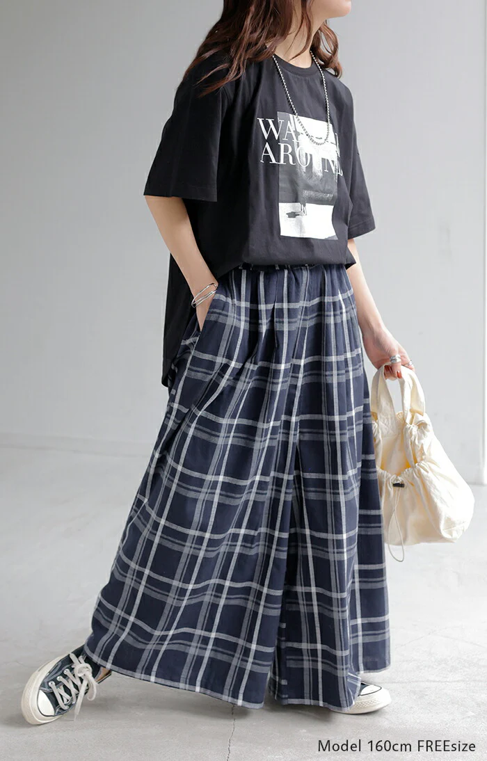 【夏セール】 パンツ チェック ワイドパンツ レディース ワイド ロング ロングパンツ ボトムス ボトム リネン 混 フレア フレアパンツ ズボン 太い チェックパンツ 柄 ゆったり ハイウエスト 美脚 ゴム 大きいサイズ 体型カバー おしゃれ 白 ネイビー 春 夏 HUG.U - Image 4