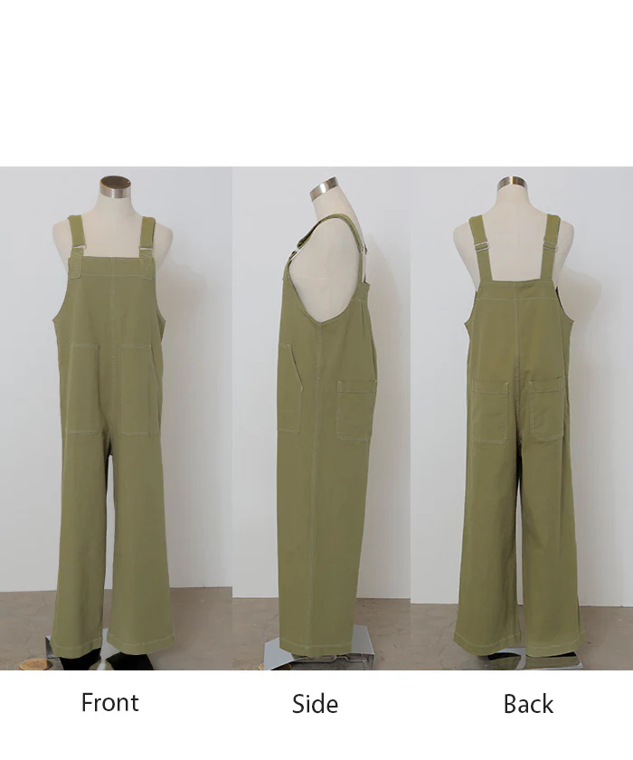 サロペット デニム レディース サロペ パンツ ロング ロングパンツ ノースリーブ オーバー オーバーオール レイヤード 重ね着 調節可能 ゆったり オーバーサイズ 大きいサイズ 体型カバー カジュアル ステッチ ポケット カーキ 黒 春 夏 HUG.U - Image 20