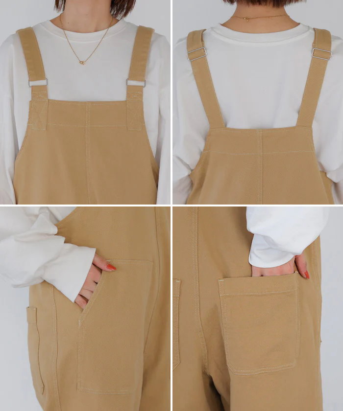 サロペット デニム レディース サロペ パンツ ロング ロングパンツ ノースリーブ オーバー オーバーオール レイヤード 重ね着 調節可能 ゆったり オーバーサイズ 大きいサイズ 体型カバー カジュアル ステッチ ポケット カーキ 黒 春 夏 HUG.U - Image 22