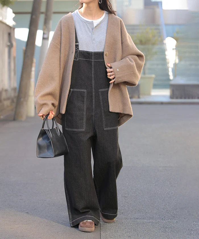 サロペット デニム レディース サロペ パンツ ロング ロングパンツ ノースリーブ オーバー オーバーオール レイヤード 重ね着 調節可能 ゆったり オーバーサイズ 大きいサイズ 体型カバー カジュアル ステッチ ポケット カーキ 黒 春 夏 HUG.U - Image 26